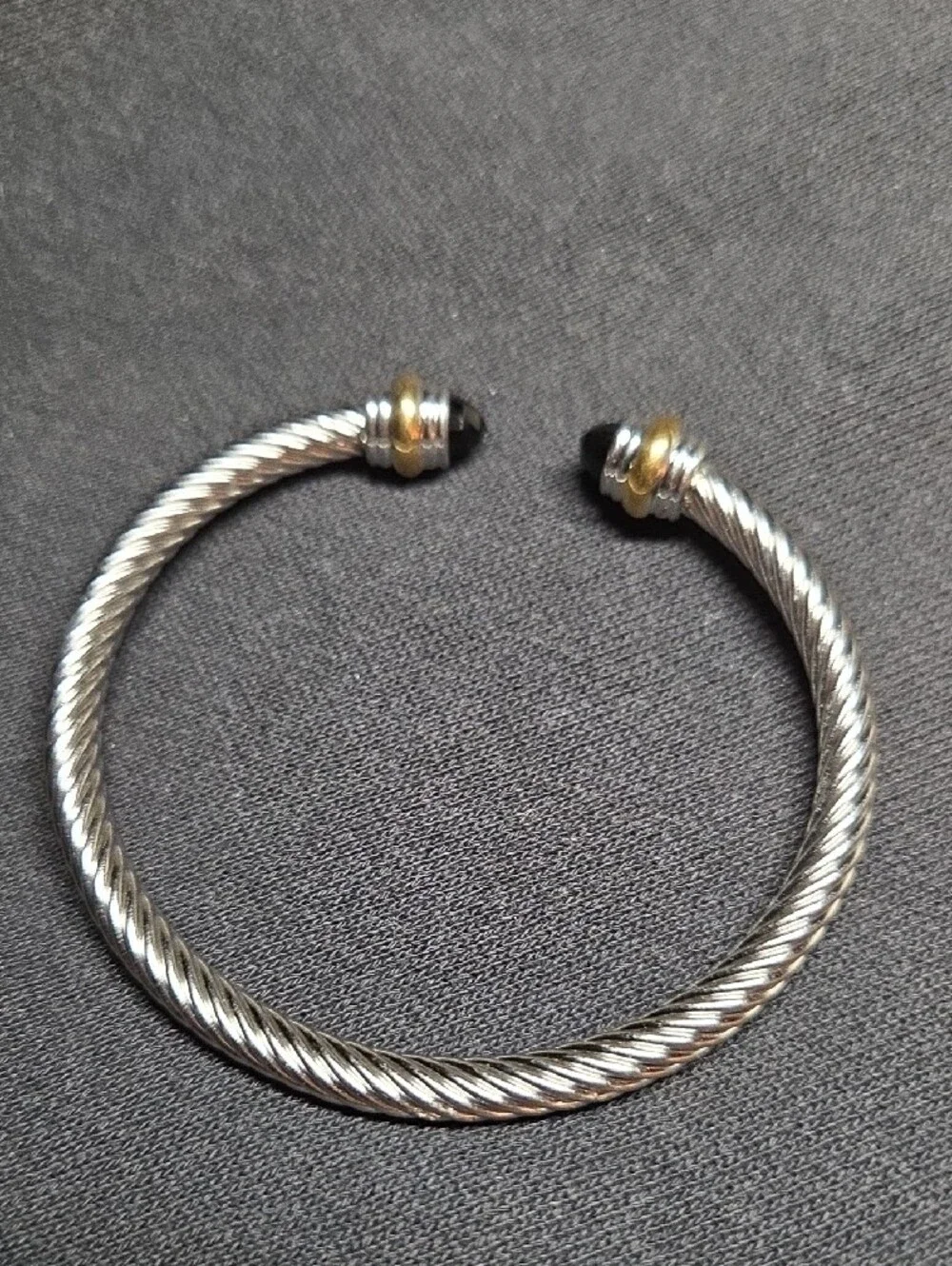 (Black) Twisted Cable Cuff Bracelet with Black Tips